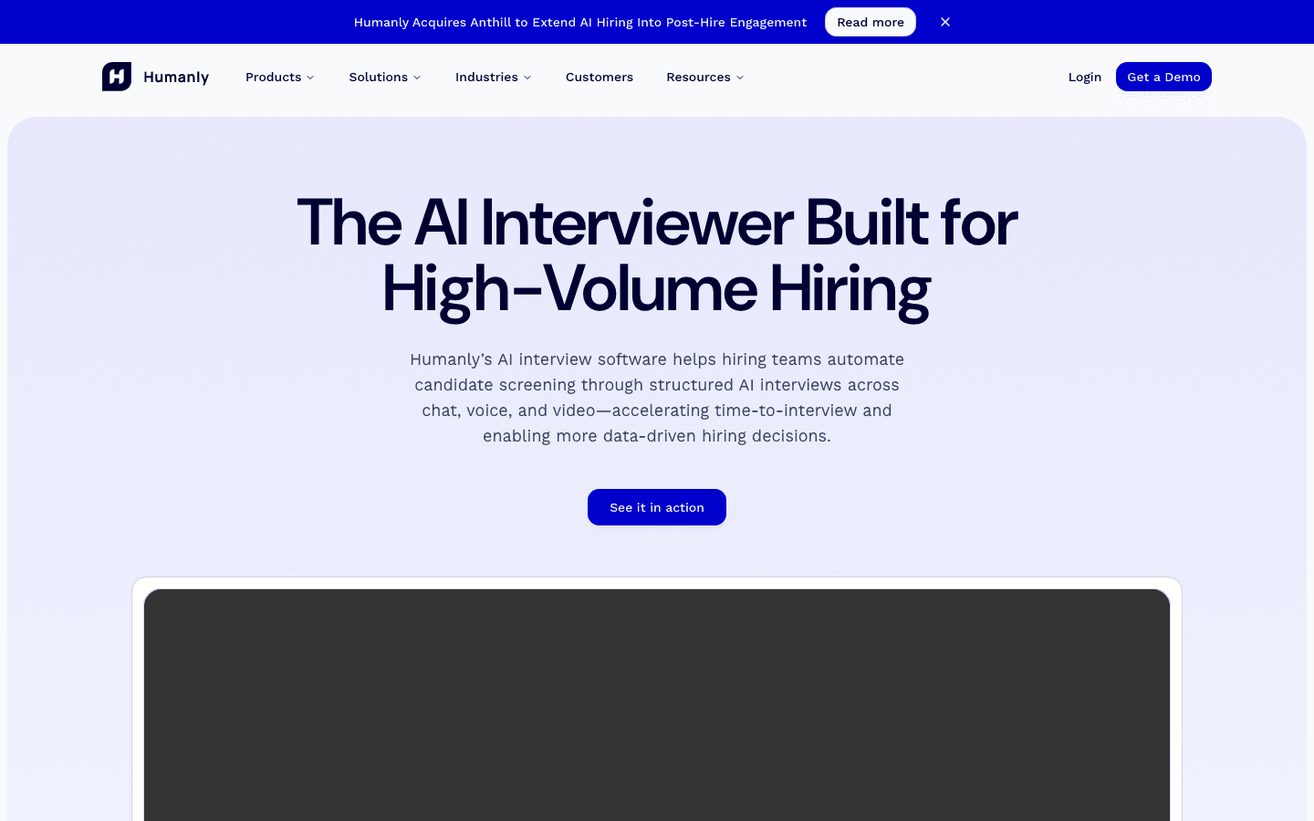 Official Humanly AI Interviewer page screenshot captured on May 17, 2026
