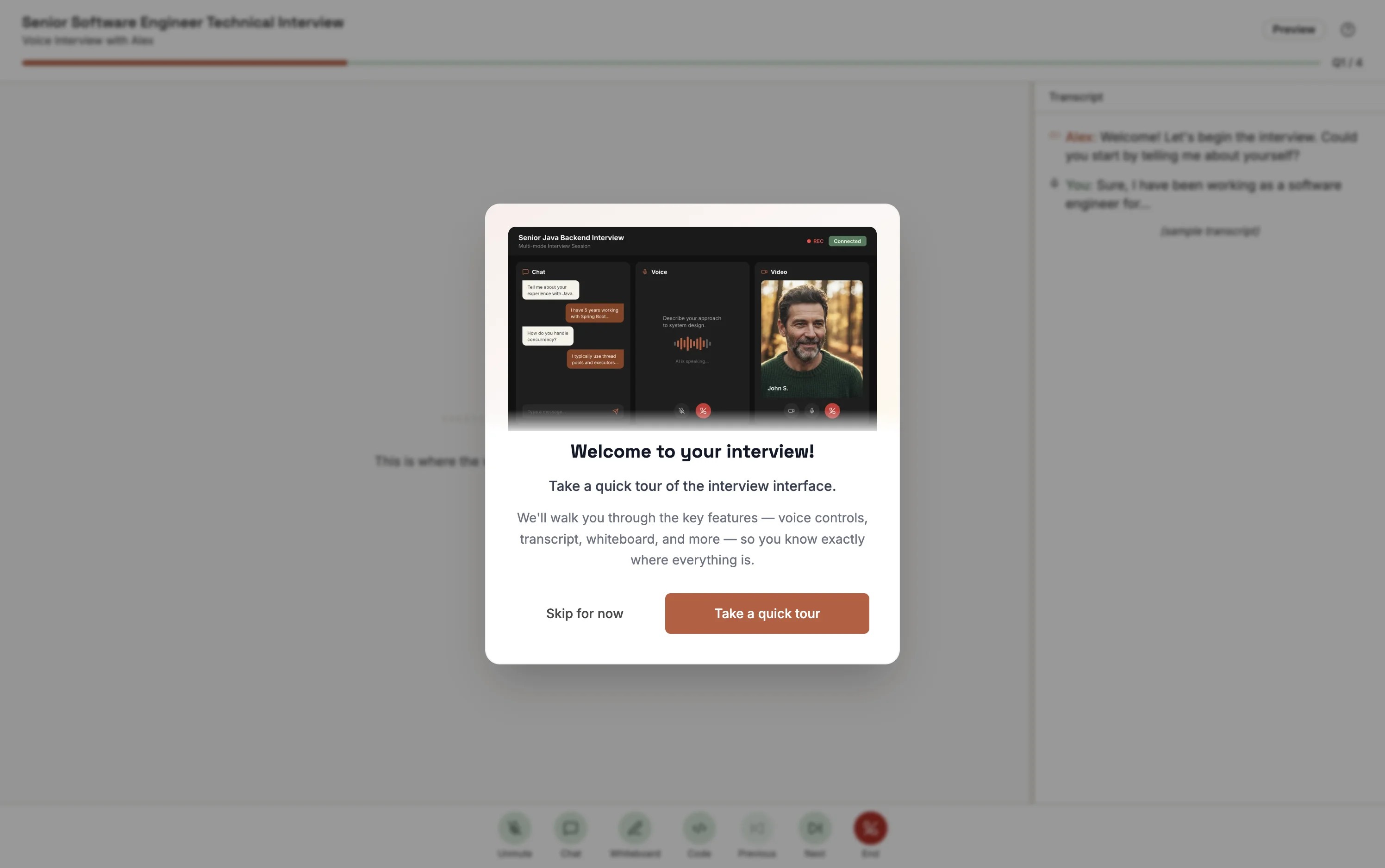 Aural's candidate welcome page — clear information about the interview format, duration, and what to expect